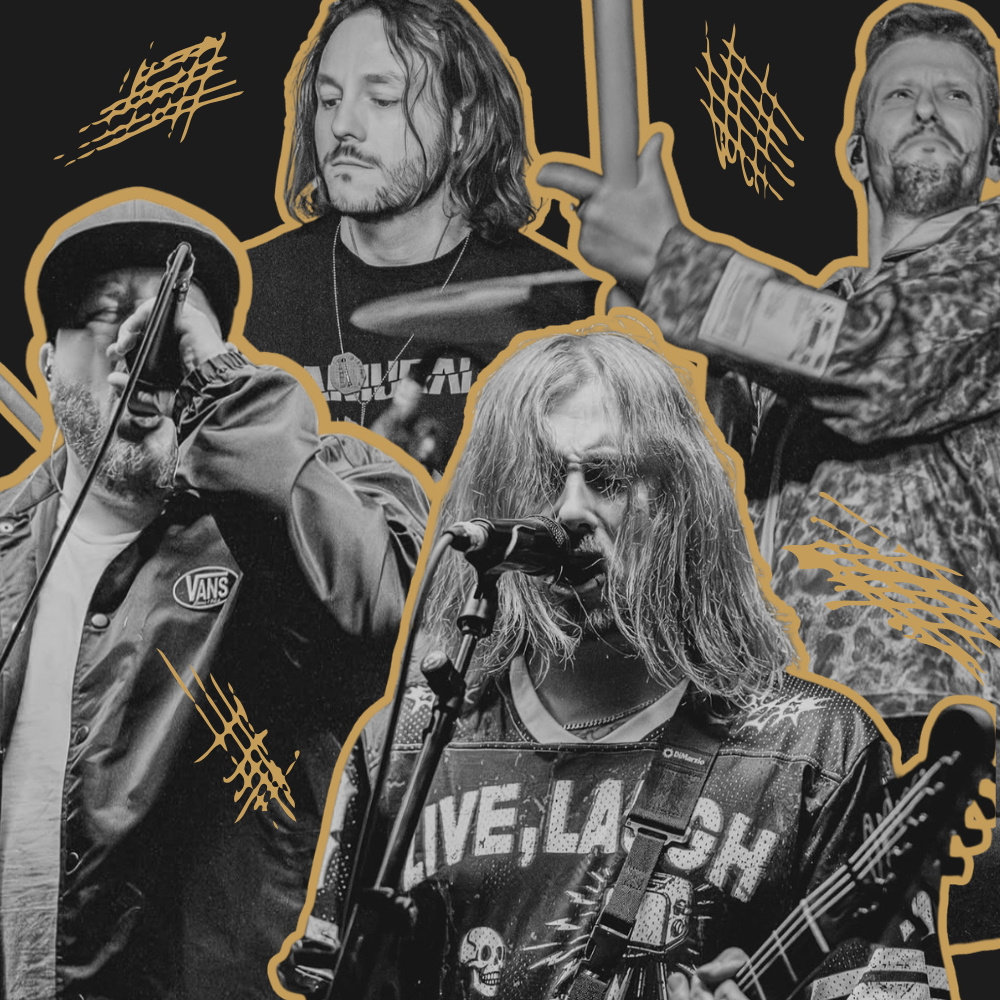 Black and white live collage of the four members of Scars of Protest